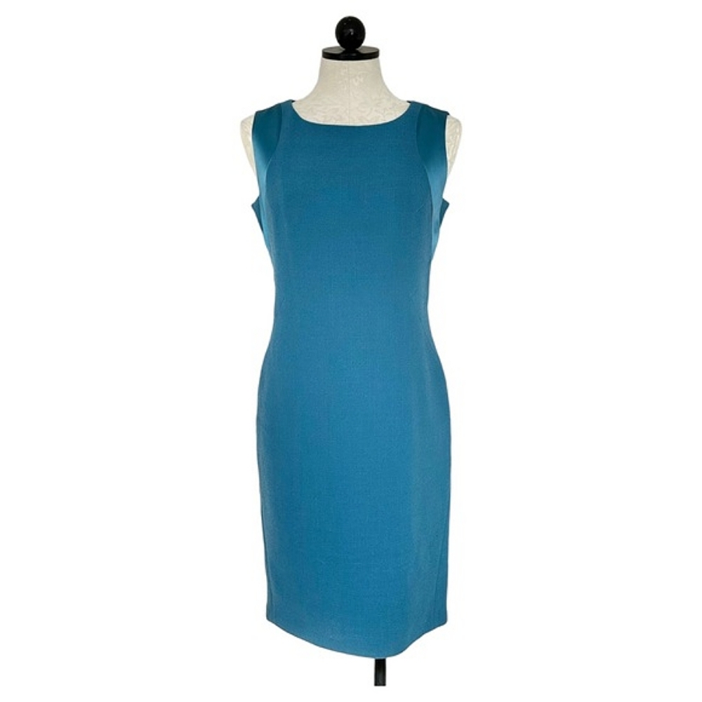Lafayette 148 Turquoise Sheath Dress Virgin Wool & Silk Sleeveless Size 6